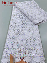White African Guipure Cord Lace Fabric with Sequins 2025 High Quality Nigerian Guipure Cord Lace for Sewing Wedding Dress F4025