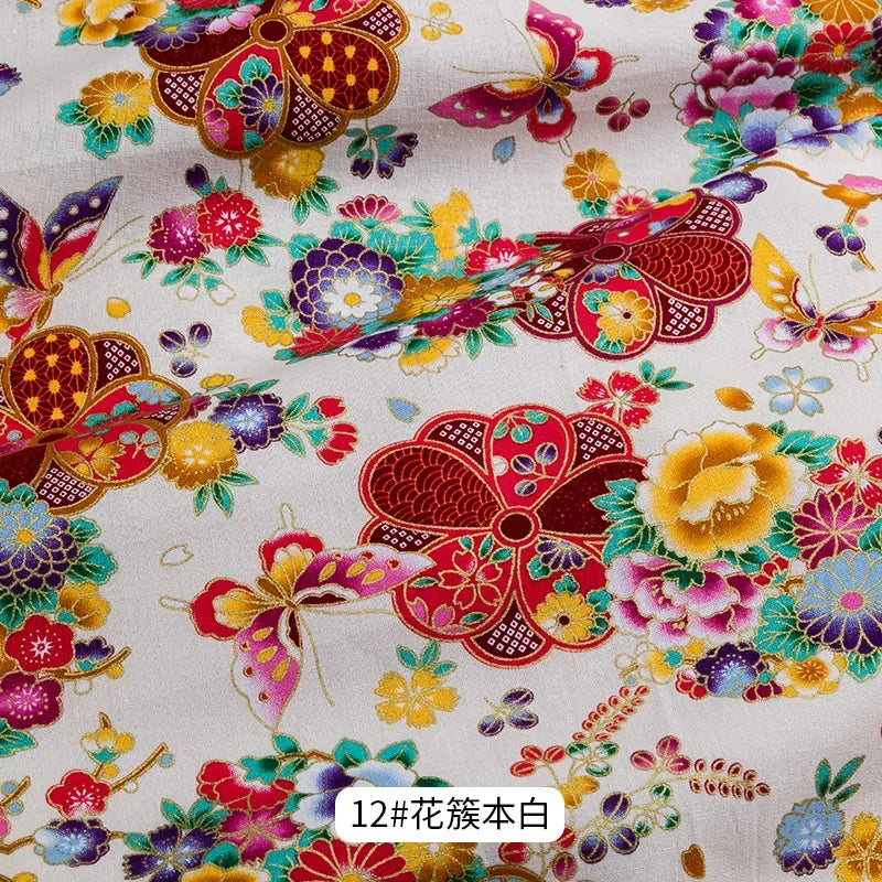 50x145cm Japanese Kimono Bronzed Fabric Sushi Cherry Blossoms Print Cotton Cloth DIY Materials Patchwork Accessories for Sewing