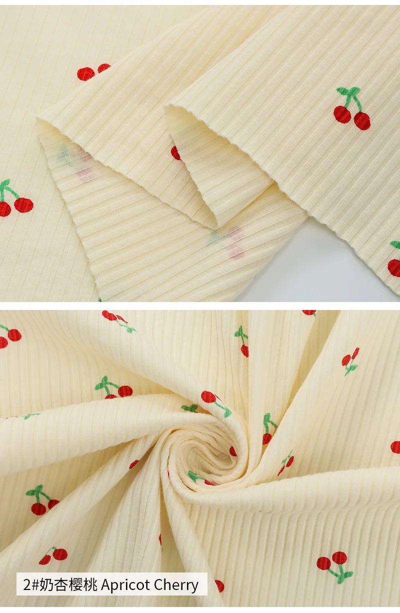 145x50cm Small Cherry Ribbed Knitted Pure Cotton Jacquard Fabric For Children's Clothing, T-shirts, Handmade DIY Sewing Fabrics