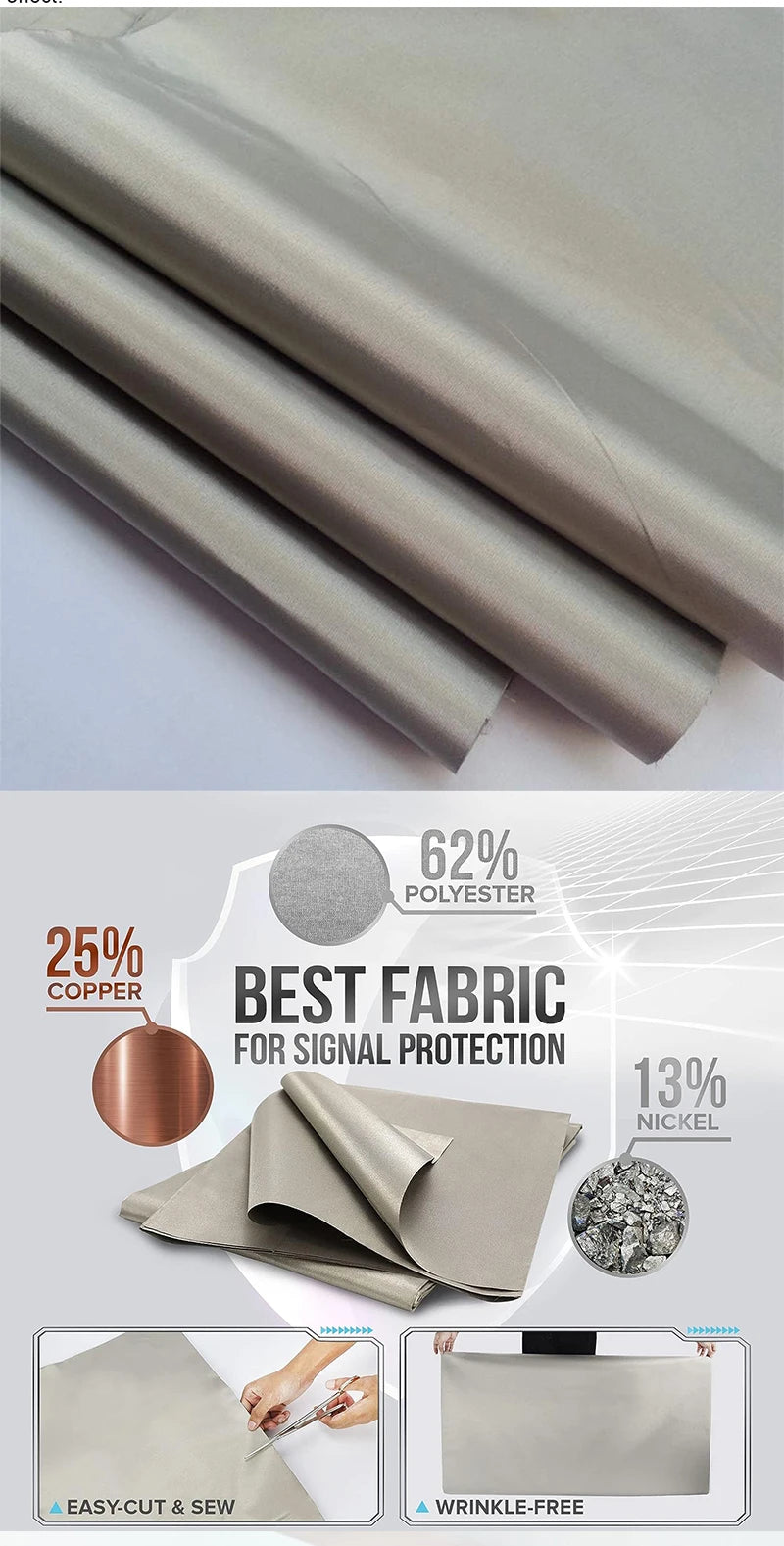 New RFID Radiation Shielding Fabric 4G 5G WIFI EMF EMI High Frequency Electromagnetic Shielding Cloth  Anti Radiation Protection