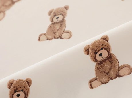 160*50cm Pure Cotton Twill Fabric with Bear Grid Heart Printed for Handmade Clothing and Bedding,DIY Patchwork Cloth Craft