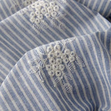 Lightblue Embroidered Polyester Cotton Striped Cloth Fabric