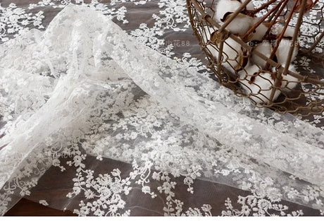 Soft Beige Mesh Fabric Embroidery Lace Fabric for Dress Cheongsam, Baby Clothes, DIY Background Fabric By The Yard