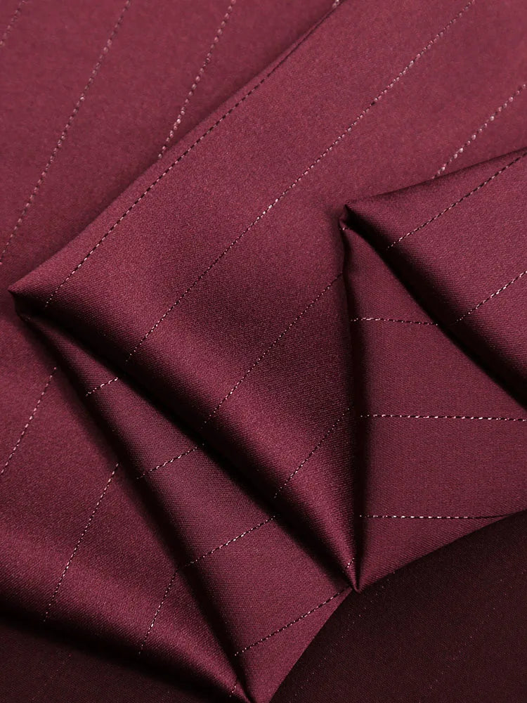 High End Bright Silk Striped Imitation Acetic Acid Fabric Satin Glossy Silk Smooth Drape Feeling Suit Dress Pants Fabric