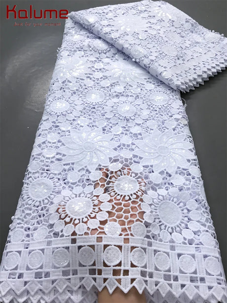 White African Guipure Cord Lace Fabric with Sequins 2025 High Quality Nigerian Guipure Cord Lace for Sewing Wedding Dress F4025