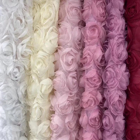 3D Large Rose Embroidered Lace Fabric, Discoloration Flower Children's Applique Clothing, Dress Fashion, RS24458