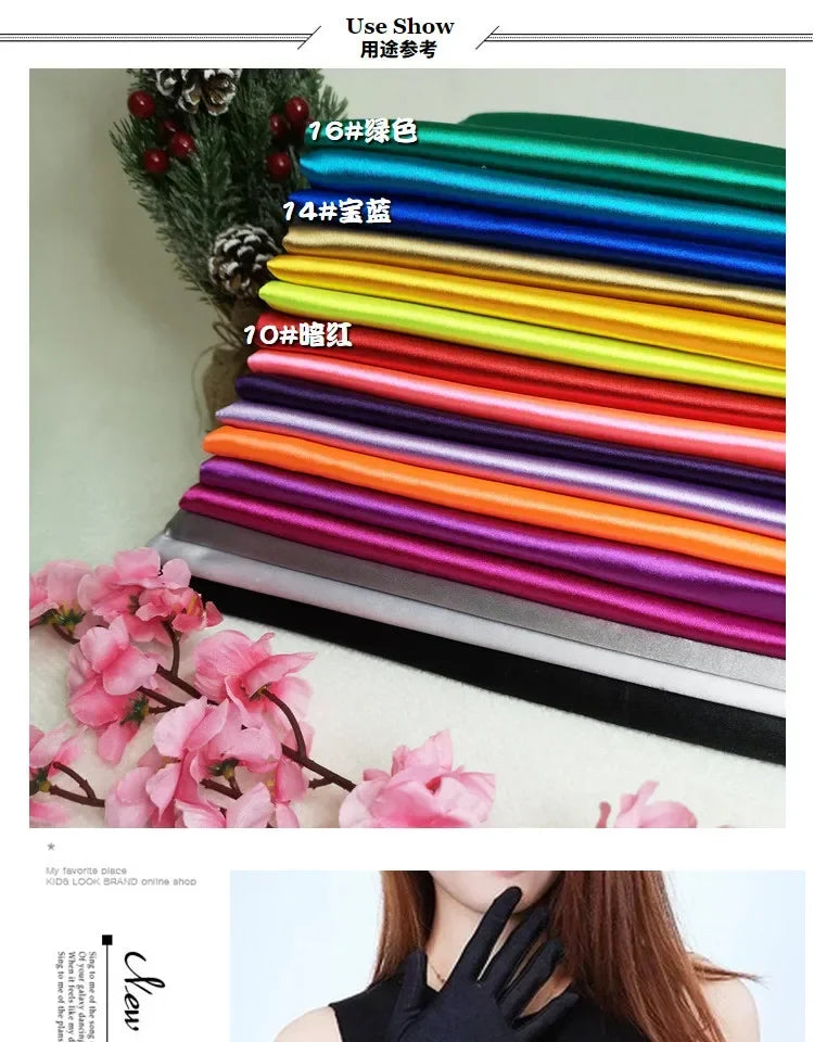 Bright Shiny Stretch Satin Fabric, Spandex Lycra Cloth for Dance Dress, Sports and Yoga Material,Black,White,Blue,By the Meter,