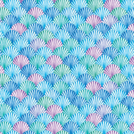 Cotton Fabric Scalloped Shells Blue 44/45"