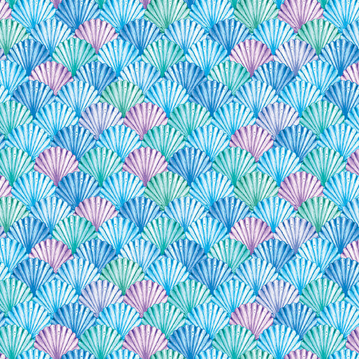 Cotton Fabric Scalloped Shells Blue 44/45"