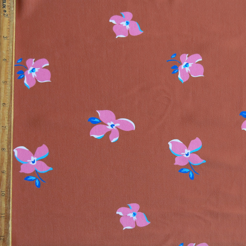 Swim Knit Scattered Floral on Terra Cotta Nylon Spandex