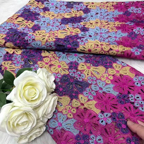 New Multicolore Embroidered Water Soluble Lace Fabric African Guipure Cord Lace Fabric For Sewing Nigerian Women Dresses 5 yards