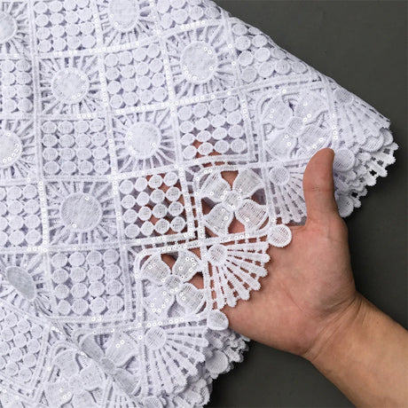 White African Guipure Cord Lace Fabric with Sequins 2025 High Quality Nigerian Guipure Cord Lace for Sewing Wedding Dress F4025