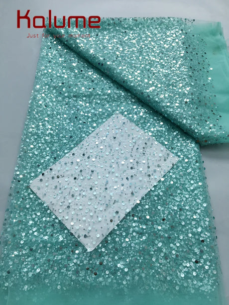 Kalume Nigerian Beaded Embroidery Lace High Quality French Net Sequins Tulle African Lace Fabric for Luxury Wedding Party F3490