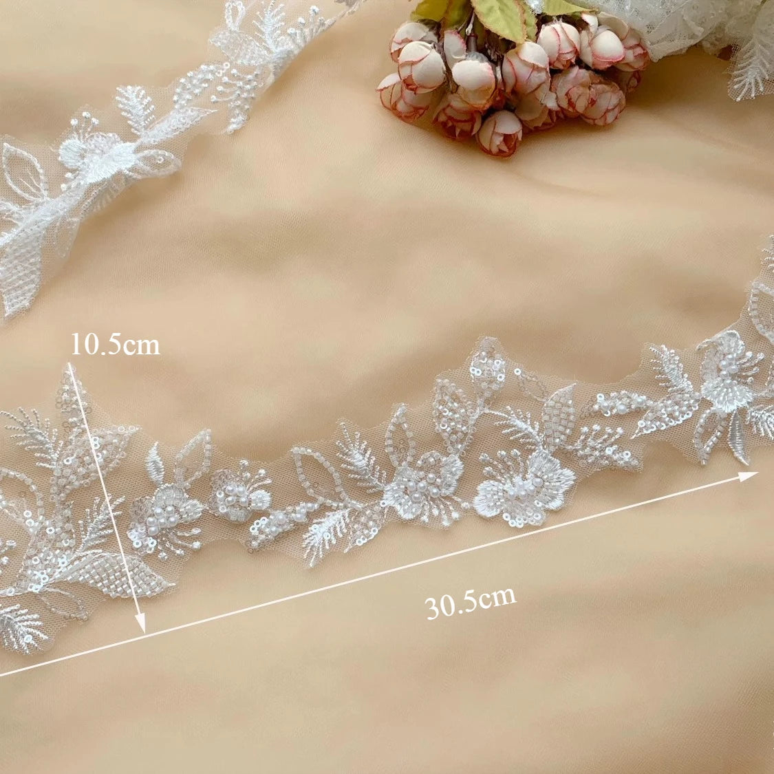 3Yards/pack Superior Quality Ivory White Sewn Bead Lace Lace Head Veil,Wedding Dress,Decorative Accessories, Lace Handmade DIY.