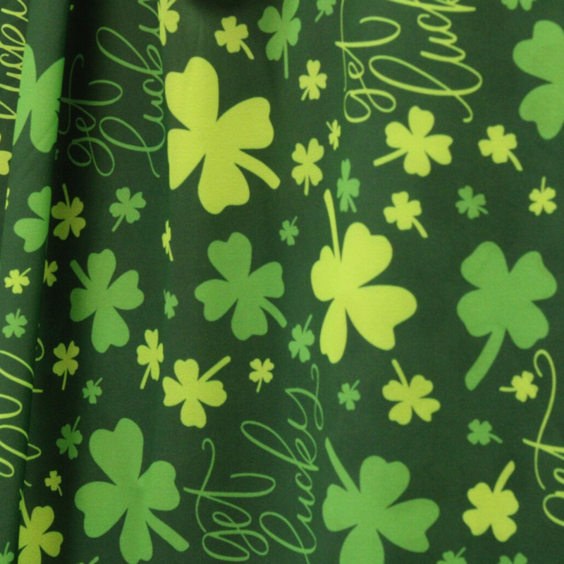 Lucky Four Leaf Clovers Polyester Spandex Fabric - Four Leaf Clover Print, 58"/60" Width (1 Yard)