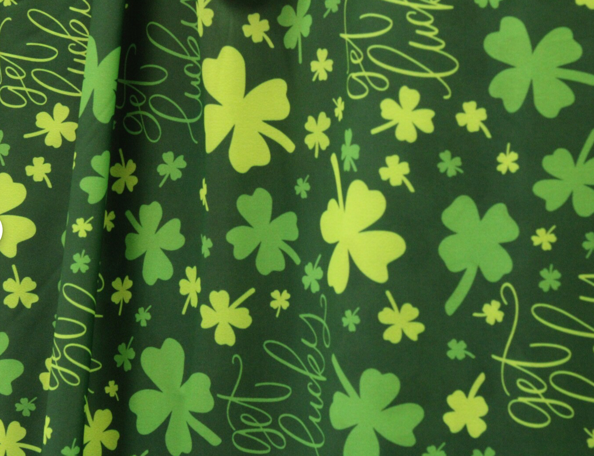 Lucky Four Leaf Clovers Polyester Spandex Fabric - Four Leaf Clover Print, 58"/60" Width (1 Yard)