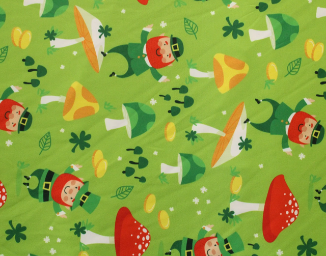 Leprechaun's Luck Polyester Spandex Fabric - Mushroom And Leprechaun Print, 58"/60" Width (1 Yard)