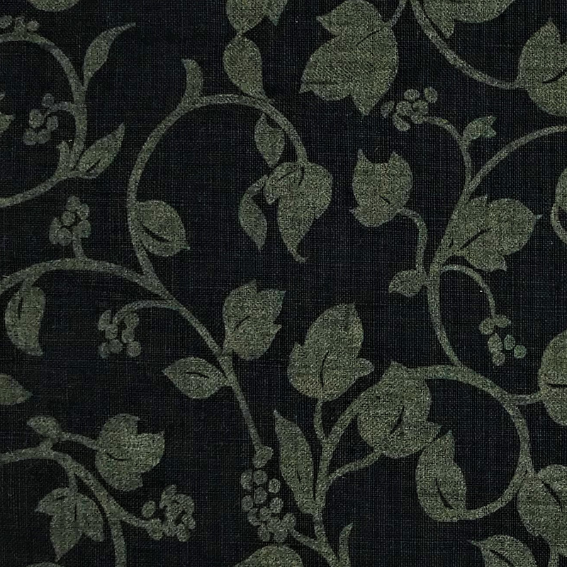 Linen Vines Print Fabric Black