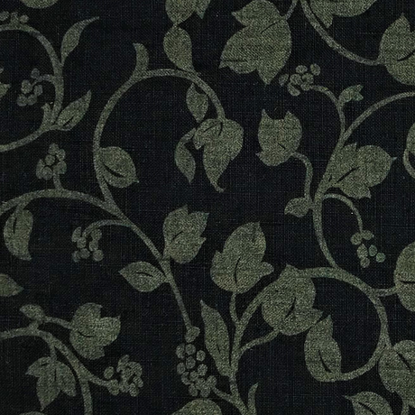 Linen Vines Print Fabric Black