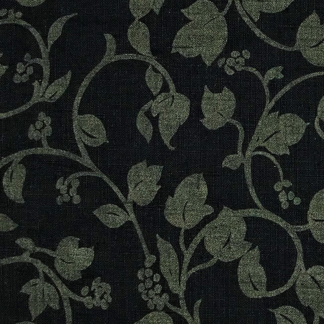 Linen Vines Print Fabric Black