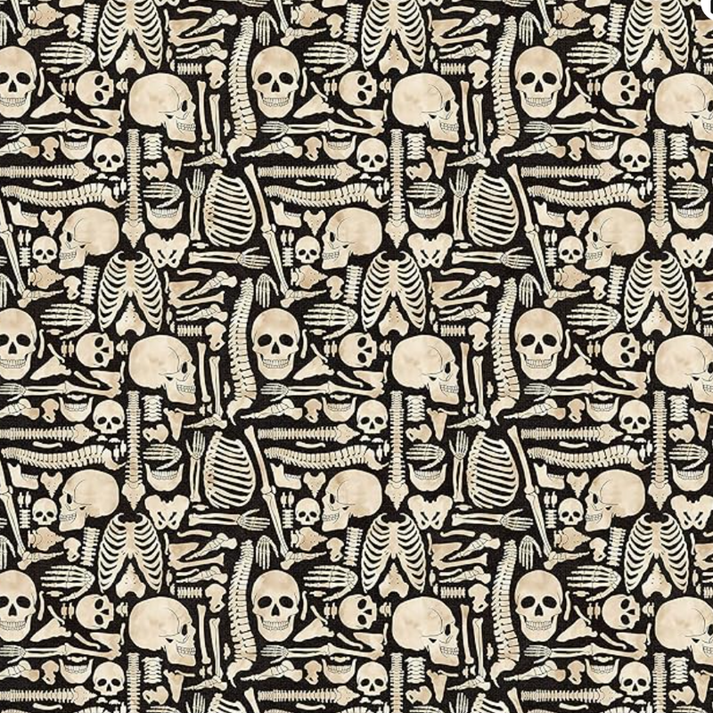 Cotton Skeleton Bones Print Fabric on Black 43/44"