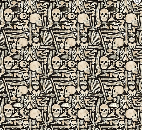 Cotton Skeleton Bones Print Fabric on Black 43/44"