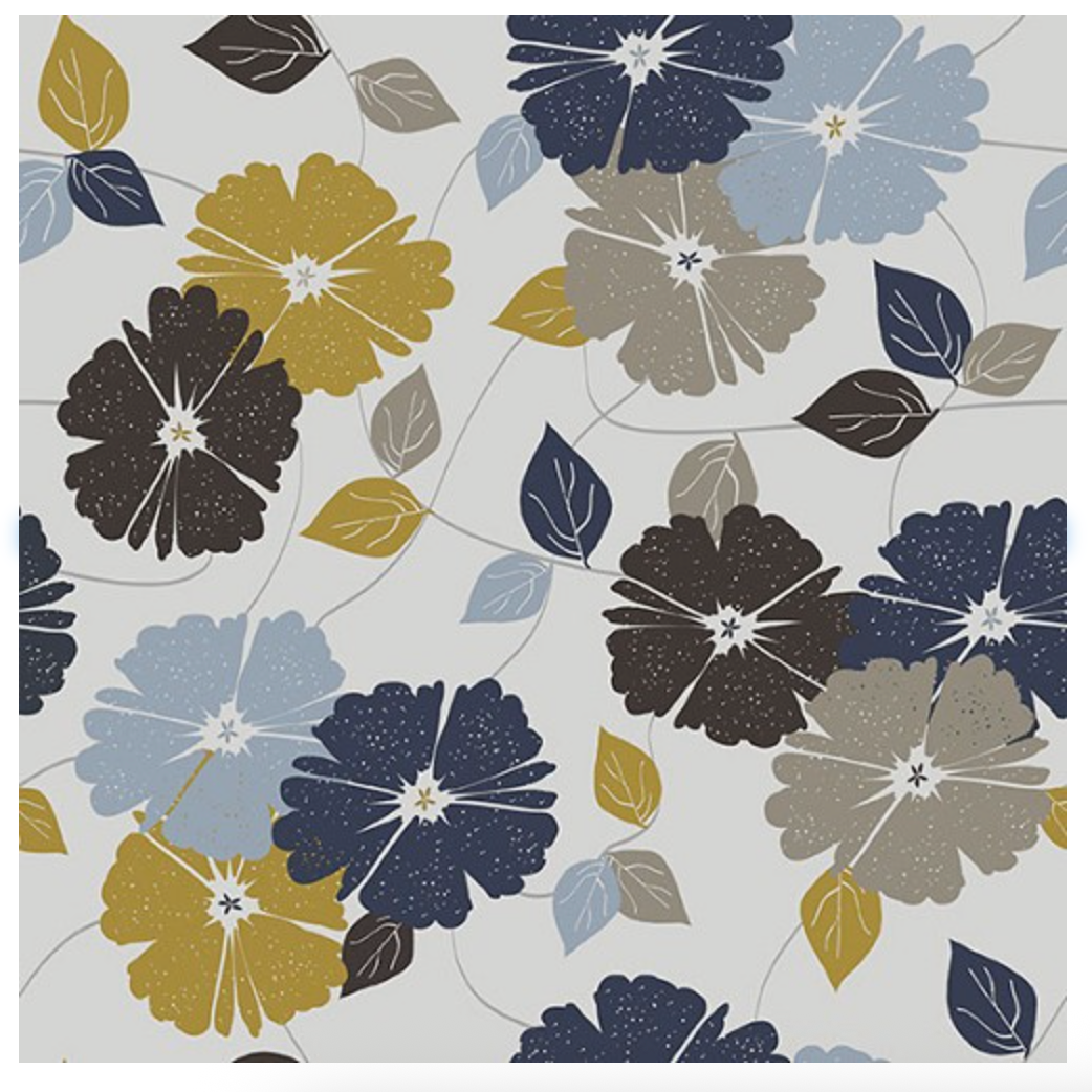 Cotton Wideback Floral Vine Fabric Light Gray 108"