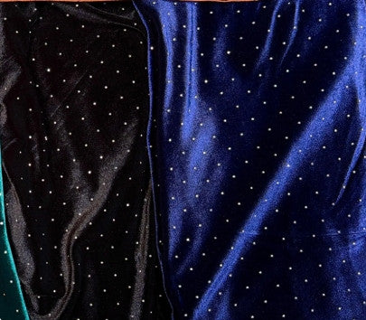 New Studded Velvet Polyester Spandex Fabric - Studded Velvet, Red, Green, Midnight Blue, Black, Brown, 58-60" Width