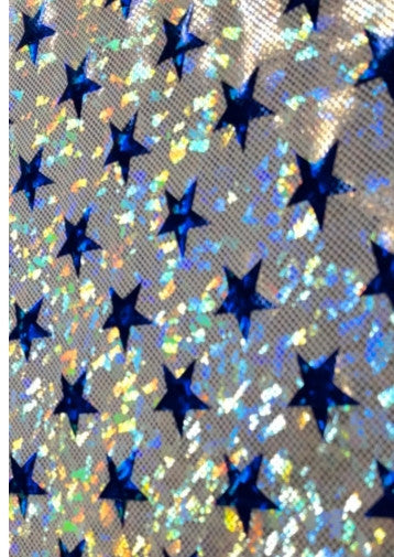 Superhero Holographic Stars Nylon Spandex Foil Fabric - Holographic Stars, Red/Silver, White/Blue, Blue/Silver, 58/60" Width