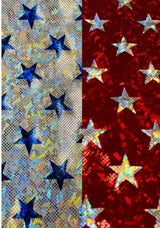 Superhero Holographic Stars Nylon Spandex Foil Fabric - Holographic Stars, Red/Silver, White/Blue, Blue/Silver, 58/60" Width