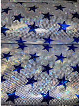 Superhero Holographic Stars Nylon Spandex Foil Fabric - Holographic Stars, Red/Silver, White/Blue, Blue/Silver, 58/60" Width