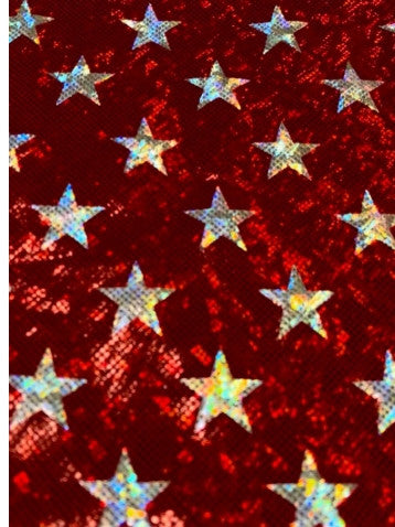 Superhero Holographic Stars Nylon Spandex Foil Fabric - Holographic Stars, Red/Silver, White/Blue, Blue/Silver, 58/60" Width