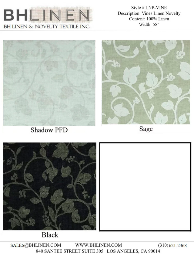Linen Vines Puff Print Fabric Swatch