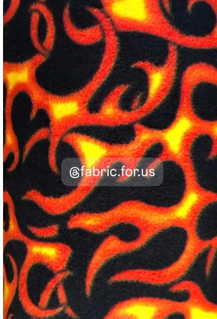 Inferno Flames Polyester Fleece Fabric - Black Flames, 58-60" Width