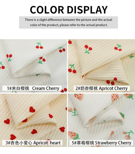 145x50cm Small Cherry Ribbed Knitted Pure Cotton Jacquard Fabric For Children's Clothing, T-shirts, Handmade DIY Sewing Fabrics