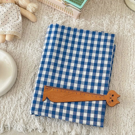 140x50cm Blue Checkered Washed Cotton Fabric for Women Kids DIY Clothing Bags Sewing Textile Accessories