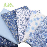 Chainho,Printed Twill Weave Cotton Fabric,DIY Qulting Sewing Material,Patchwork Cloth,Blue Series,6 Designs,3 Spiecification