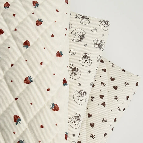 0.5m/1m/2m Thicken Corduroy Strawberry Love Print Quilted with Cotton Fabric for Blanket Children's Clothing DIY Sewing Fabric