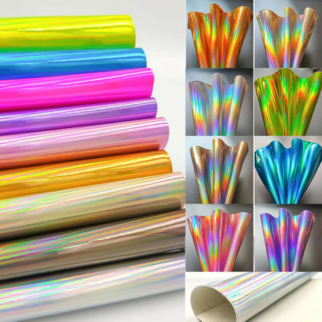 20*120CM Roll Hologram Iridescent Rainbow Laser PU Leather Fabric Craft Cloth DIY Handmade Color Change