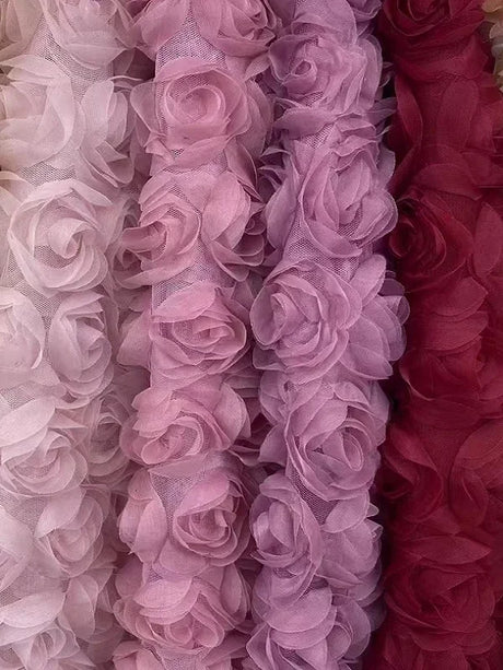 3D Large Rose Embroidered Lace Fabric, Discoloration Flower Children's Applique Clothing, Dress Fashion, RS24458