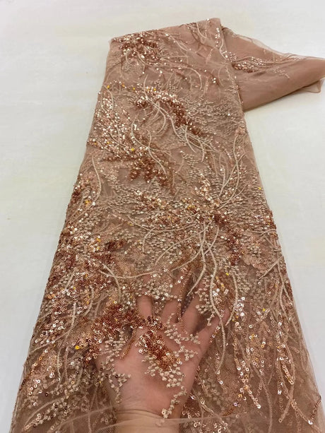 Luxury Pink 2023 High Quality French Tulle Net Sequins Lace Fabric African Lace Fabric 5 Yards For Nigeria Wedding Party Dress