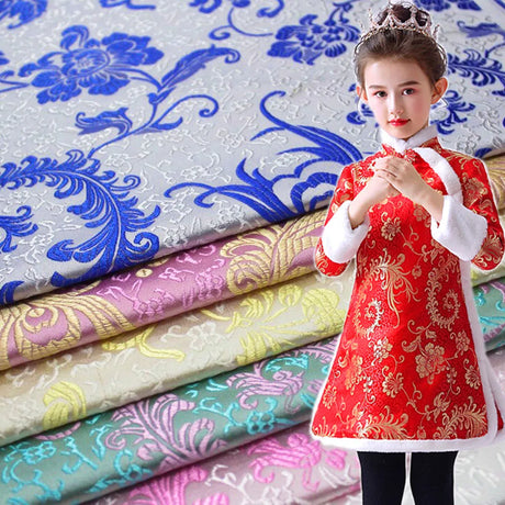 50*75cm Brocade Jacquard Fabric Pink Color Silk Feather Flower Pattern For Sewing Kimono Robe Girl's Dress DIY Needlework Satin