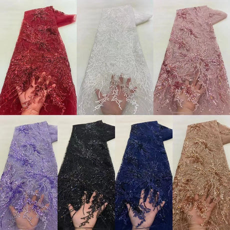 Luxury Pink 2023 High Quality French Tulle Net Sequins Lace Fabric African Lace Fabric 5 Yards For Nigeria Wedding Party Dress
