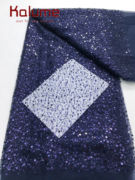 Kalume Nigerian Beaded Embroidery Lace High Quality French Net Sequins Tulle African Lace Fabric for Luxury Wedding Party F3490