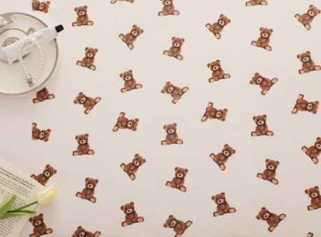 160*50cm Pure Cotton Twill Fabric with Bear Grid Heart Printed for Handmade Clothing and Bedding,DIY Patchwork Cloth Craft