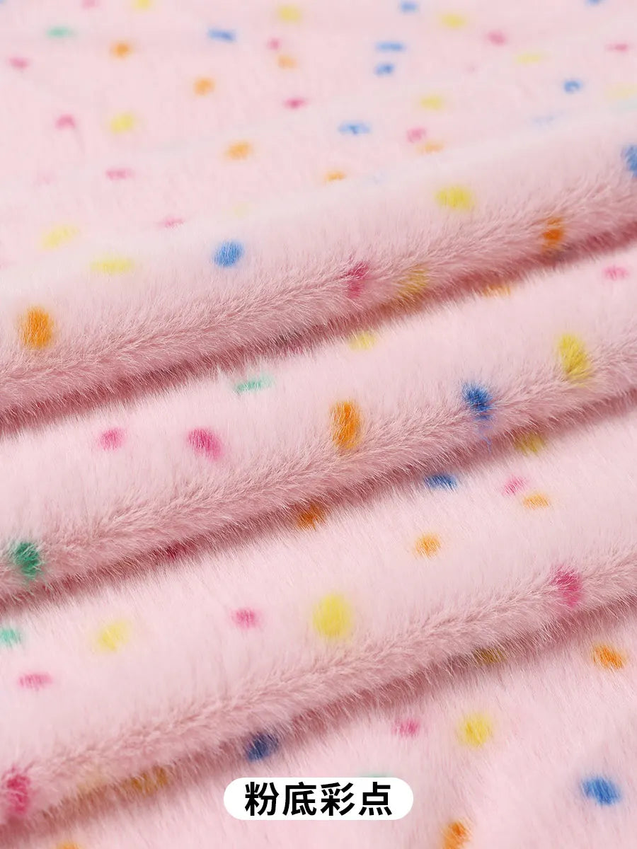 0.5/1/2 Yards Faux Fur Dot Printed Fabric for Plush Toys Cotton Dolls Warm Hats Decorative Cloth Handmade Sewing Fabrics