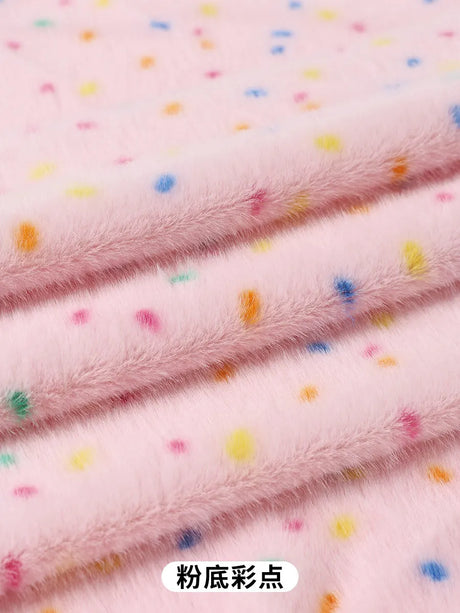 0.5/1/2 Yards Faux Fur Dot Printed Fabric for Plush Toys Cotton Dolls Warm Hats Decorative Cloth Handmade Sewing Fabrics