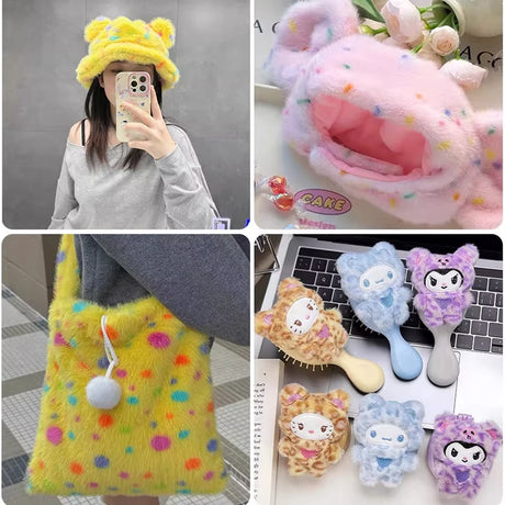 0.5/1/2 Yards Faux Fur Dot Printed Fabric for Plush Toys Cotton Dolls Warm Hats Decorative Cloth Handmade Sewing Fabrics