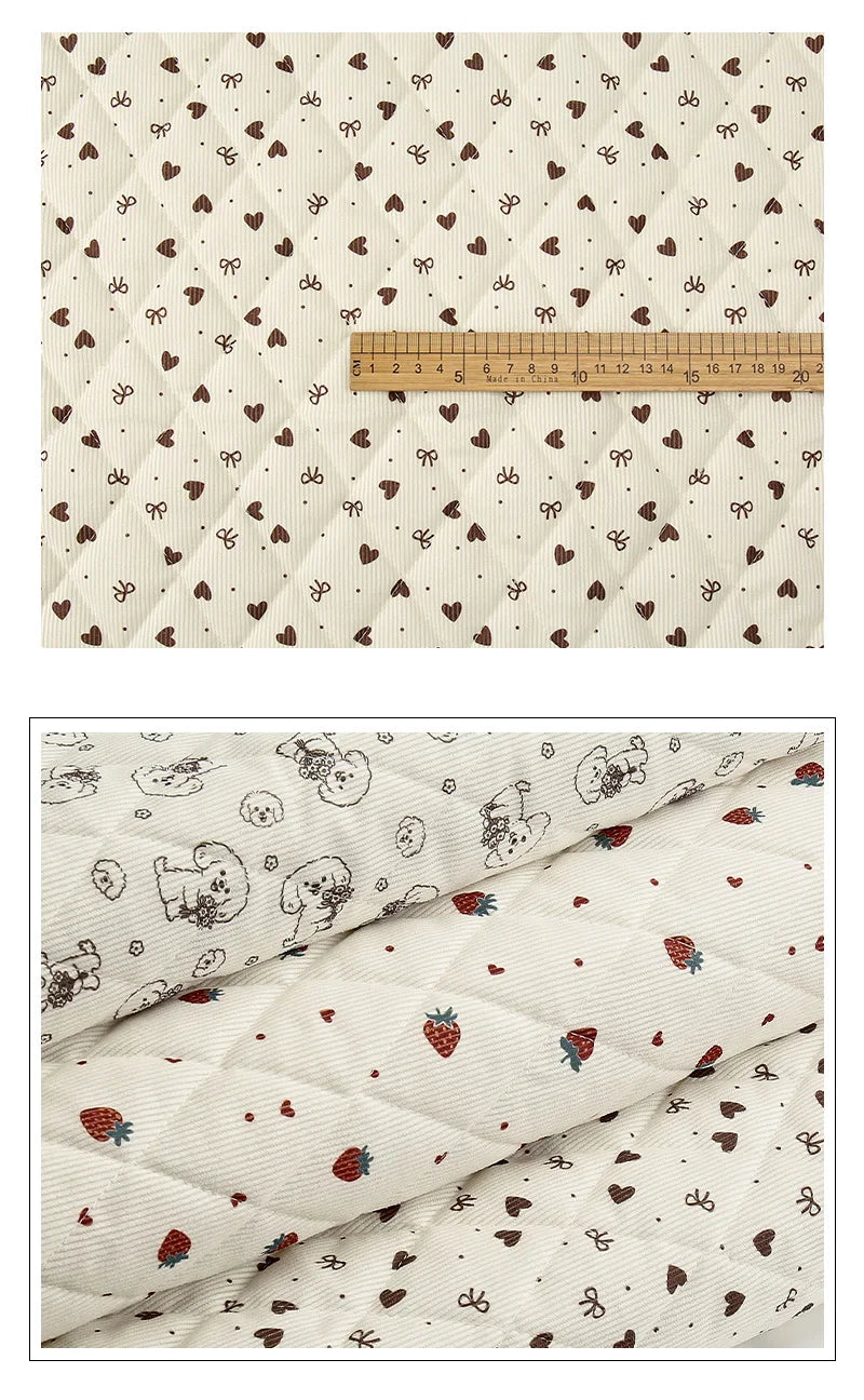0.5m/1m/2m Thicken Corduroy Strawberry Love Print Quilted with Cotton Fabric for Blanket Children's Clothing DIY Sewing Fabric