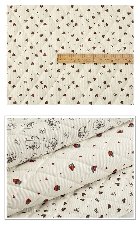 0.5m/1m/2m Thicken Corduroy Strawberry Love Print Quilted with Cotton Fabric for Blanket Children's Clothing DIY Sewing Fabric